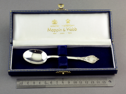 Sterling Silver Reproduction Trifid Lace Back Christening Spoon - Mappin & Webb, Royal Silversmiths